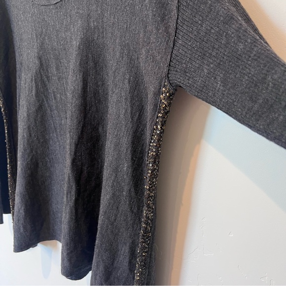 Eileen Fisher NWT 100% Merino Wool Gray Long Sleeve Top Size Medium Sequin - Picture 5 of 10